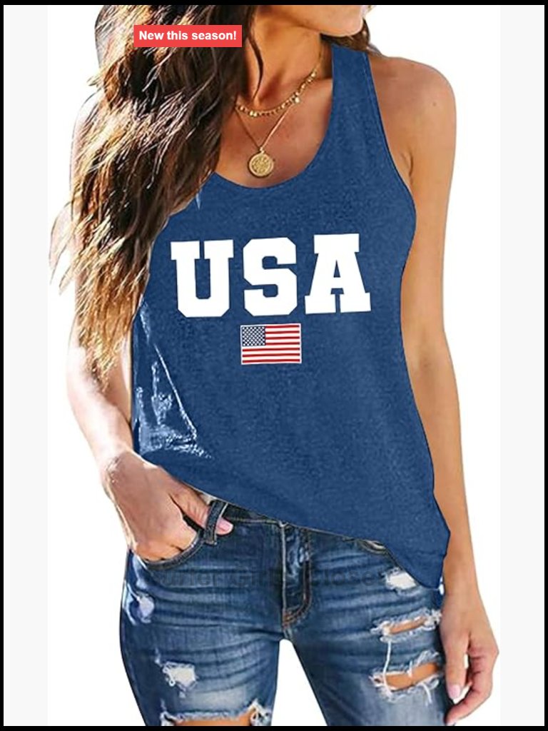 Patriotic Sleeveless Tank Top Usa Flag Racerback Vest Loose Fit Crew Neck
